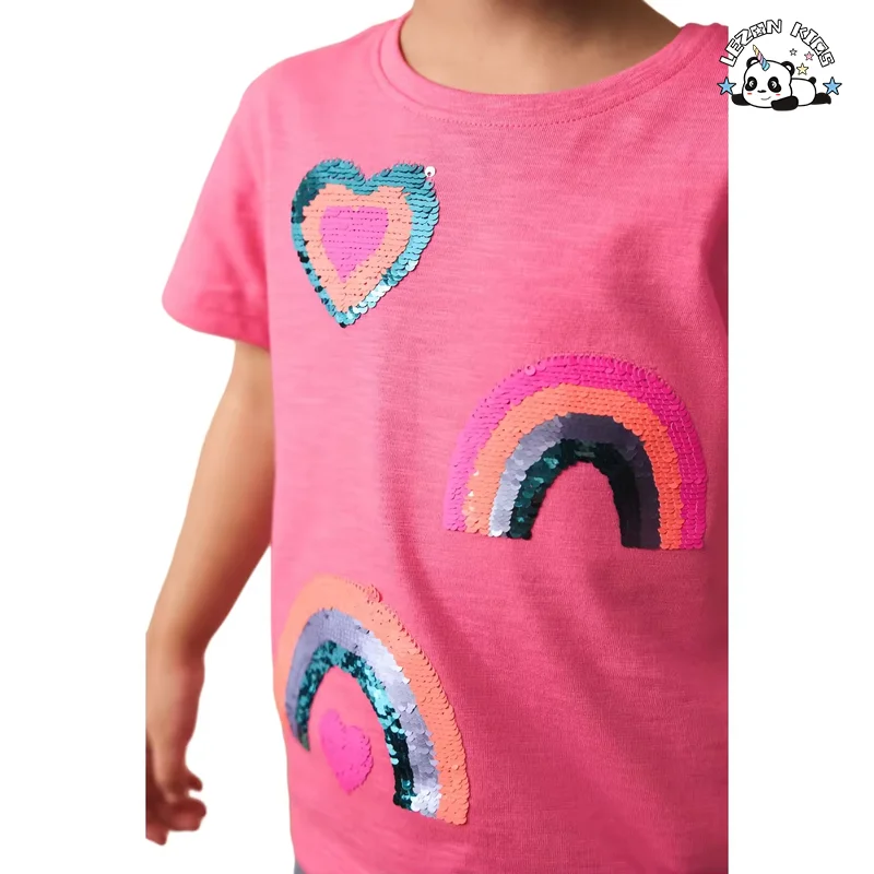 LEZONKIDS - Stylish Girls Custom 2-Piece Summer Clothing Set Sequin Skirt with Sequins Embroidered T-Shirts